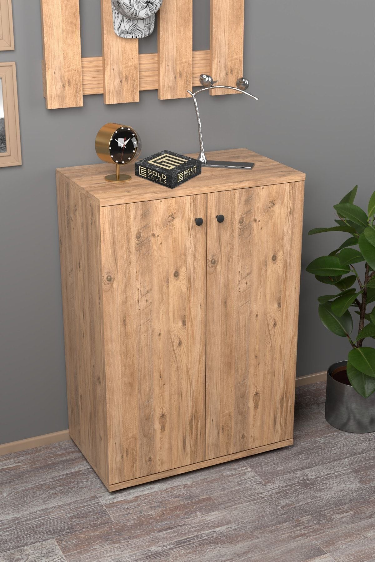 MD Shoe Cabinet with Doors, Walnut White 86 cm