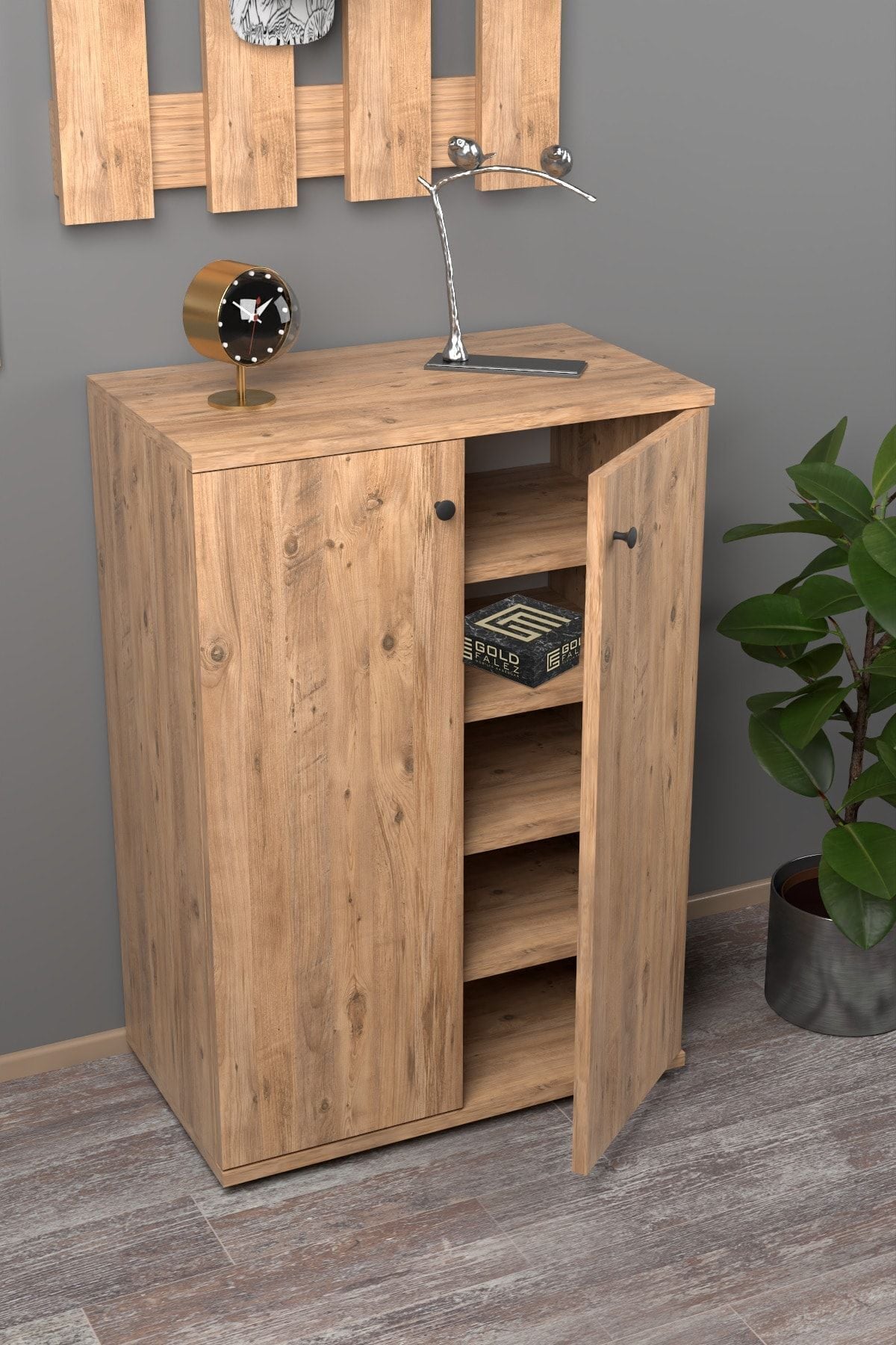 MD Shoe Cabinet with Doors, Walnut White 86 cm
