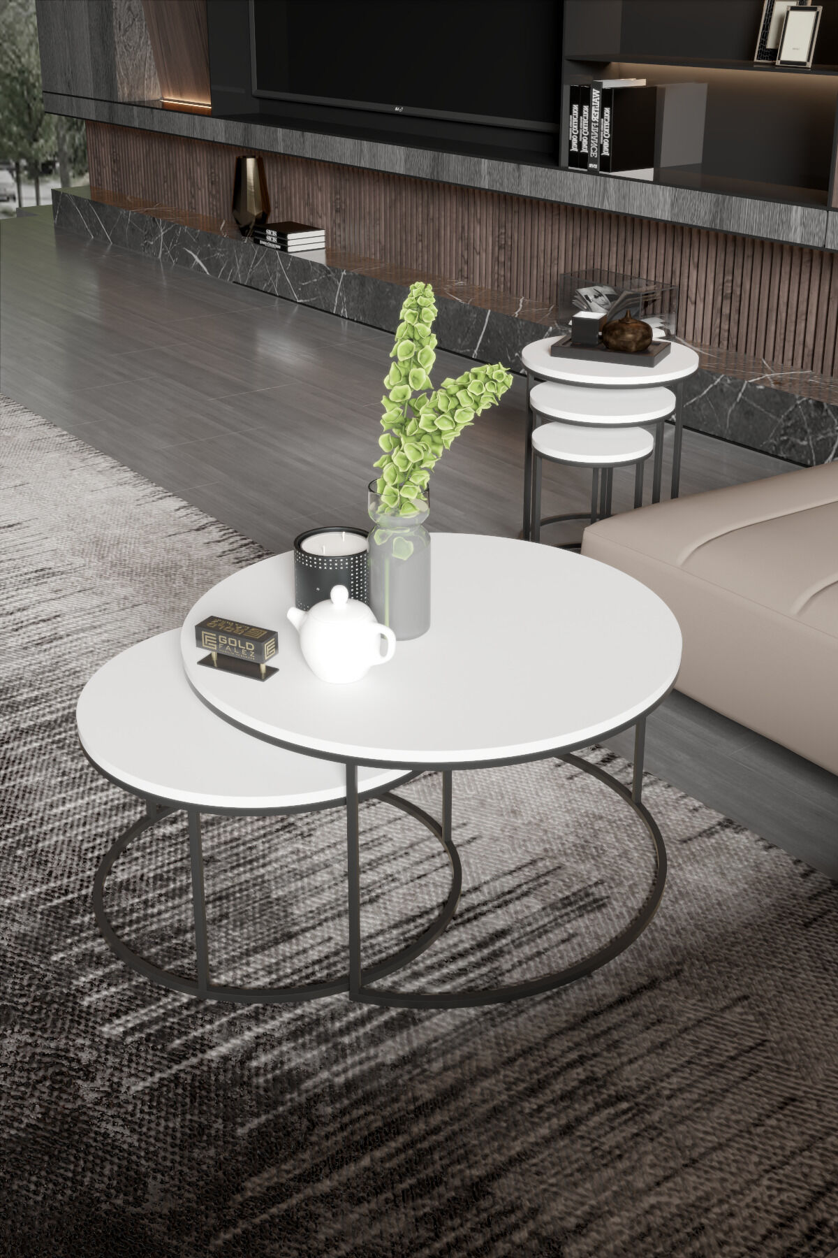 MD C Nesting Coffee Table Set White 5-piece