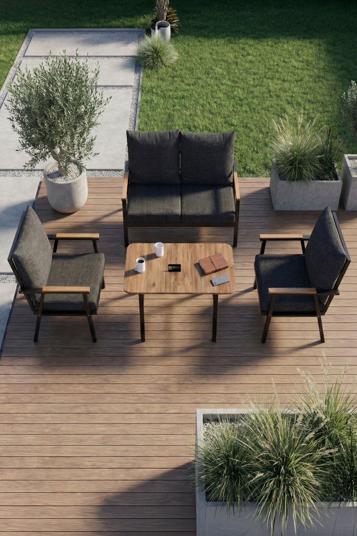 MD Metal Garden Seating Group Cushioned Grey 4-Piece Set