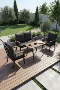 MD Metal Bahçe Oturma Grubu Minderli Gri 4'lü Set