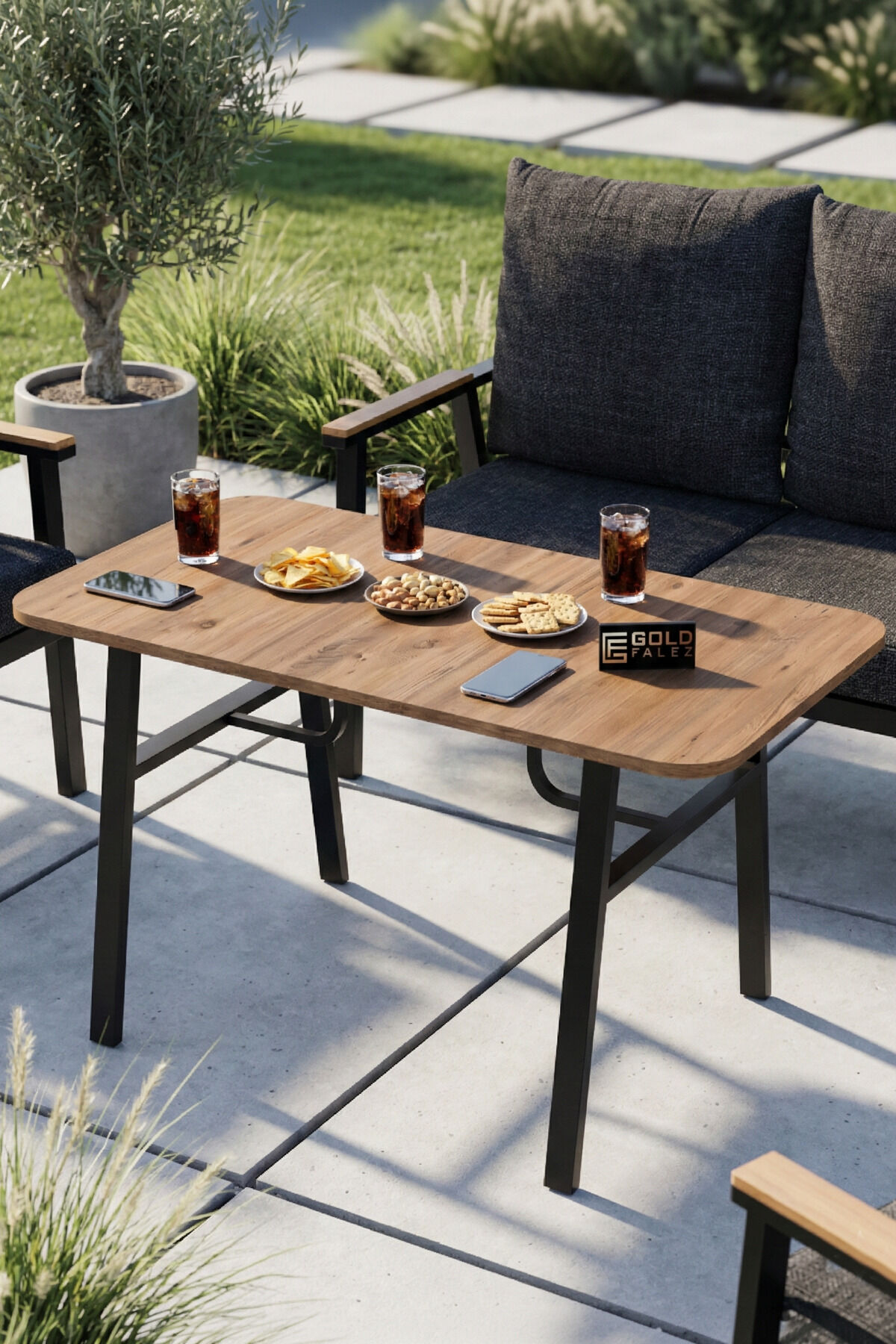 MD Metal Garden Seating Group Cushioned Grey 4-Piece Set