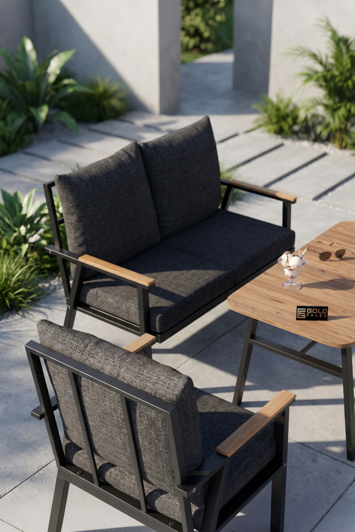 MD Metal Garden Seating Group Cushioned Grey 4-Piece Set