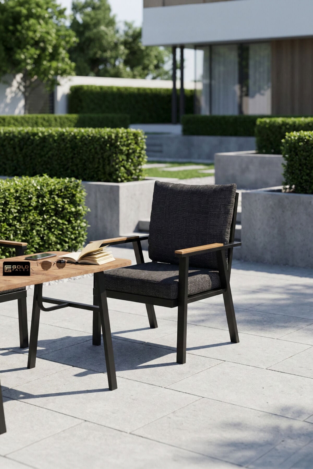 MD Metal Garden Seating Group Cushioned Grey 4-Piece Set