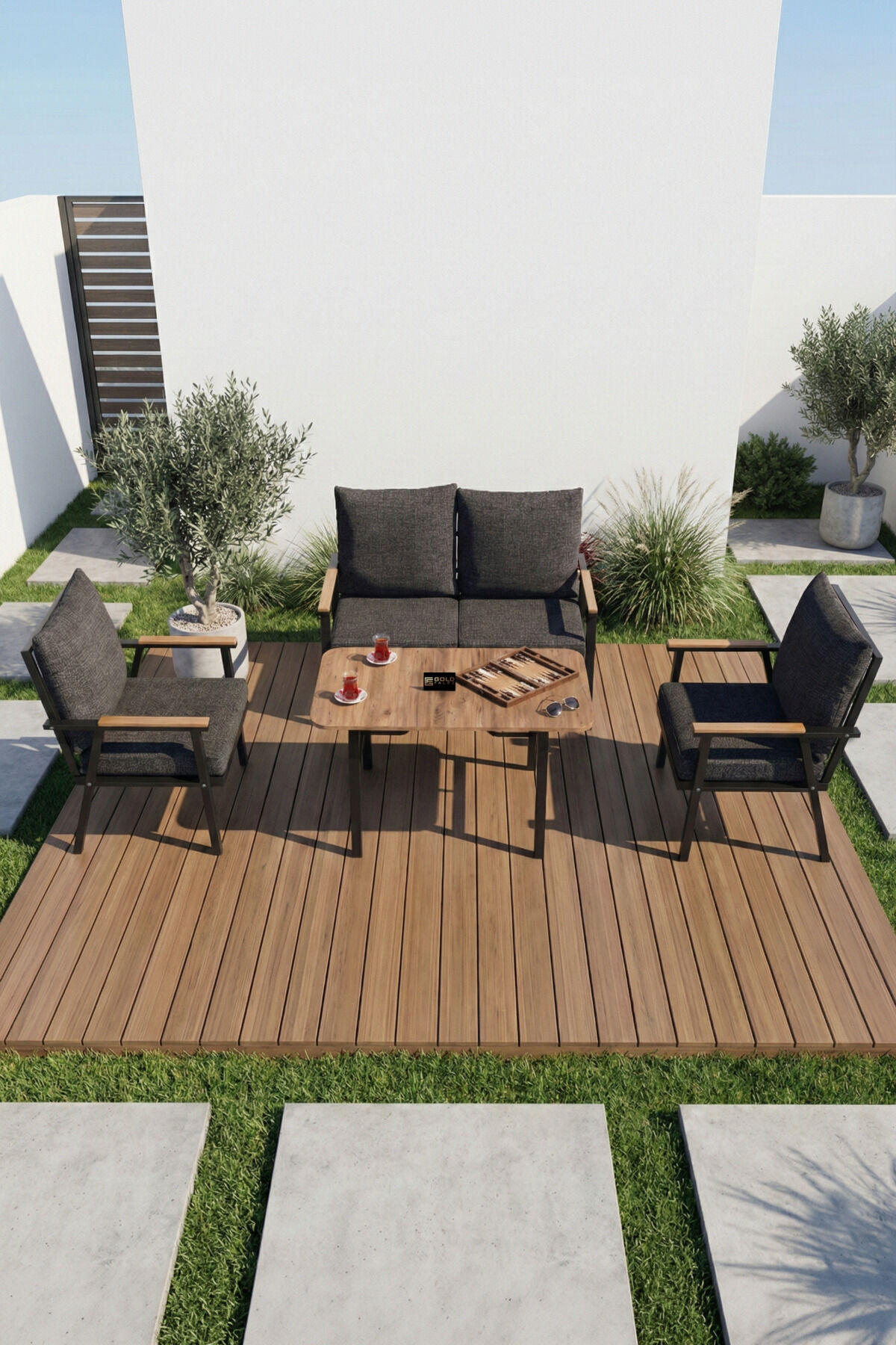 MD Metal Garden Seating Group Cushioned Grey 4-Piece Set