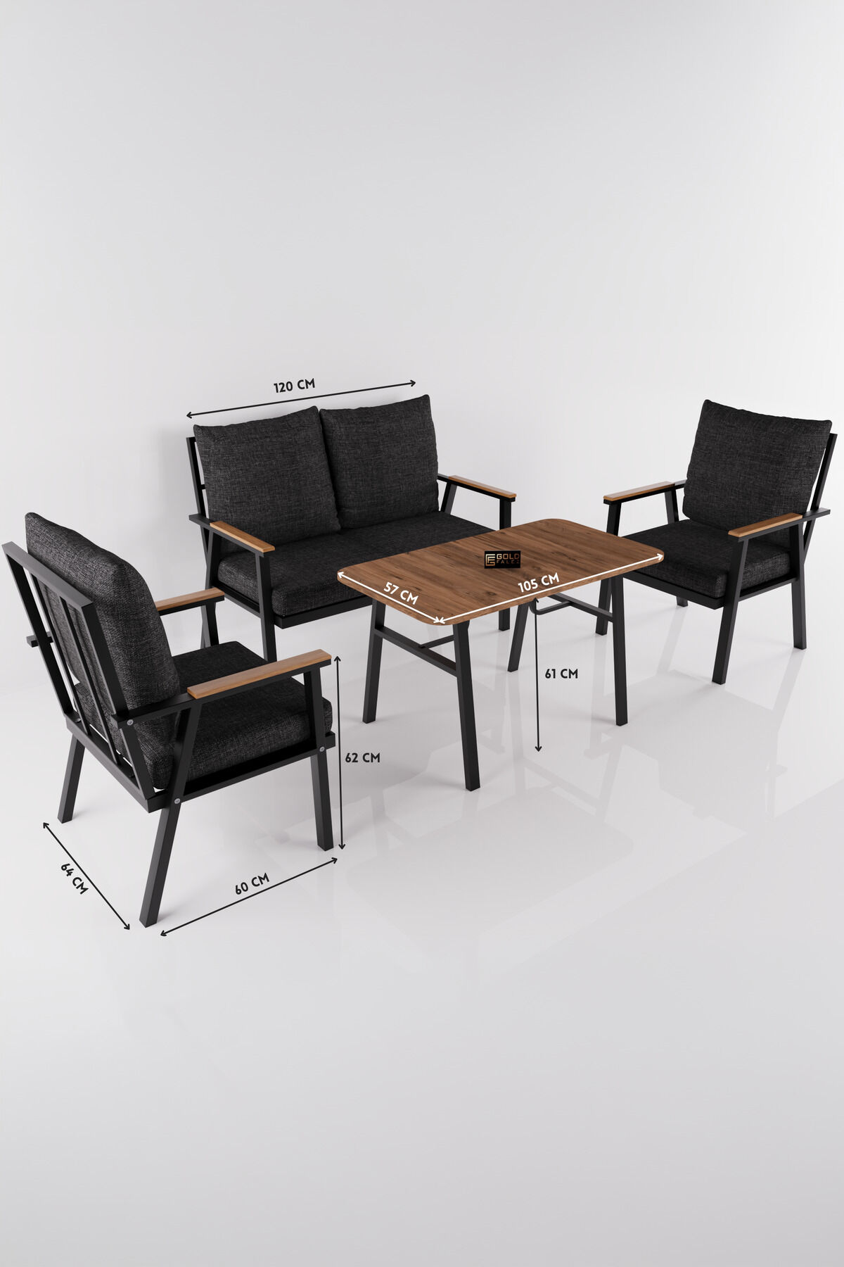 MD Metal Garden Seating Group Cushioned Grey 4-Piece Set