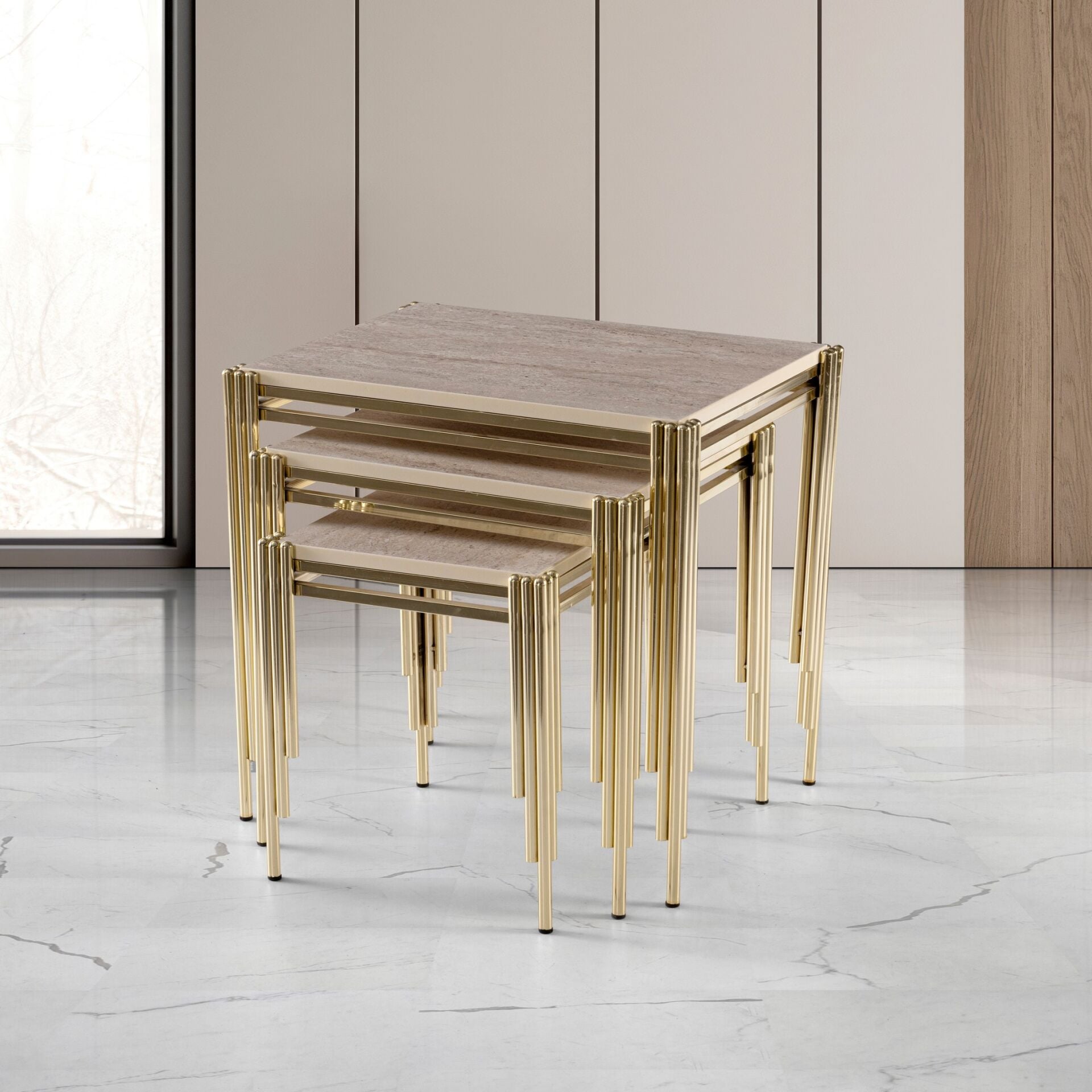 Piyano Kare Zigon Sehpa Traverten TN0695