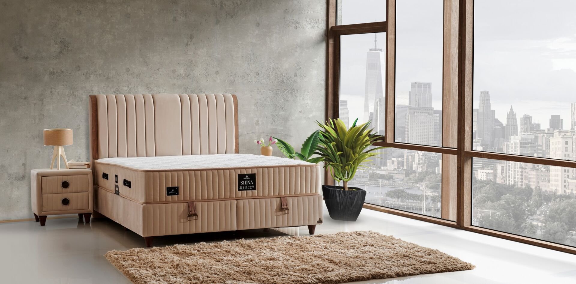 Siena 200x200 Çift Kişilik Yatak, Baza, Başlık Seti CP1035