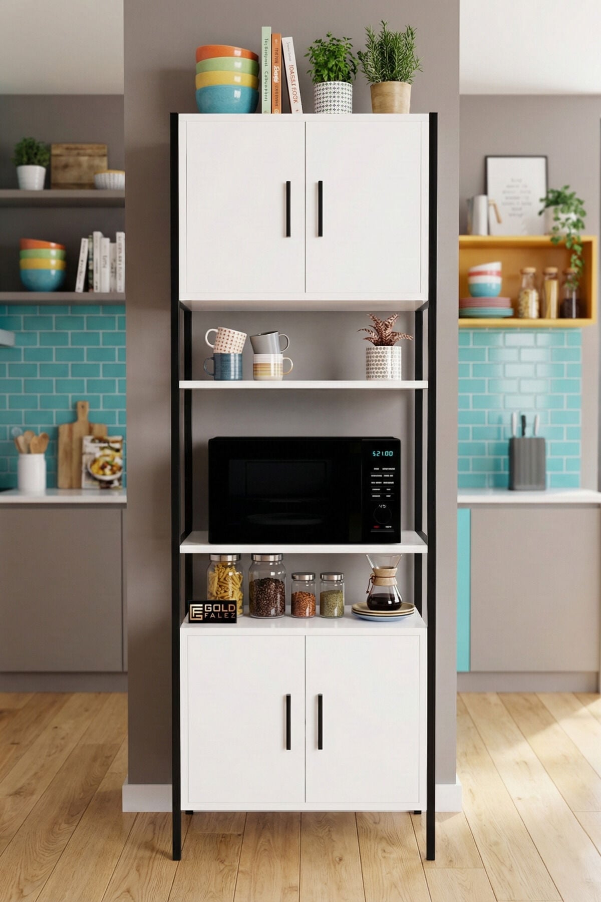 MD Fırın Dolabı Metal Ayaklı Beyaz 64 cm
