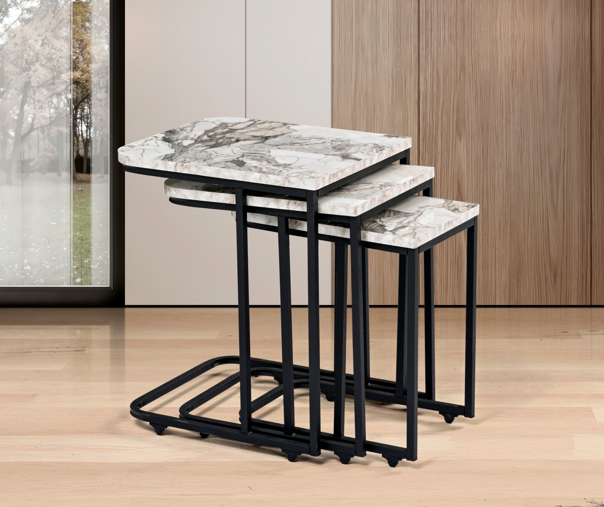 Eko Tekerlekli Zigon Sehpa Beyaz Mermer TN0700