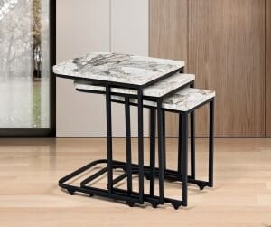 Eko Tekerlekli Zigon Sehpa Beyaz Mermer TN0700