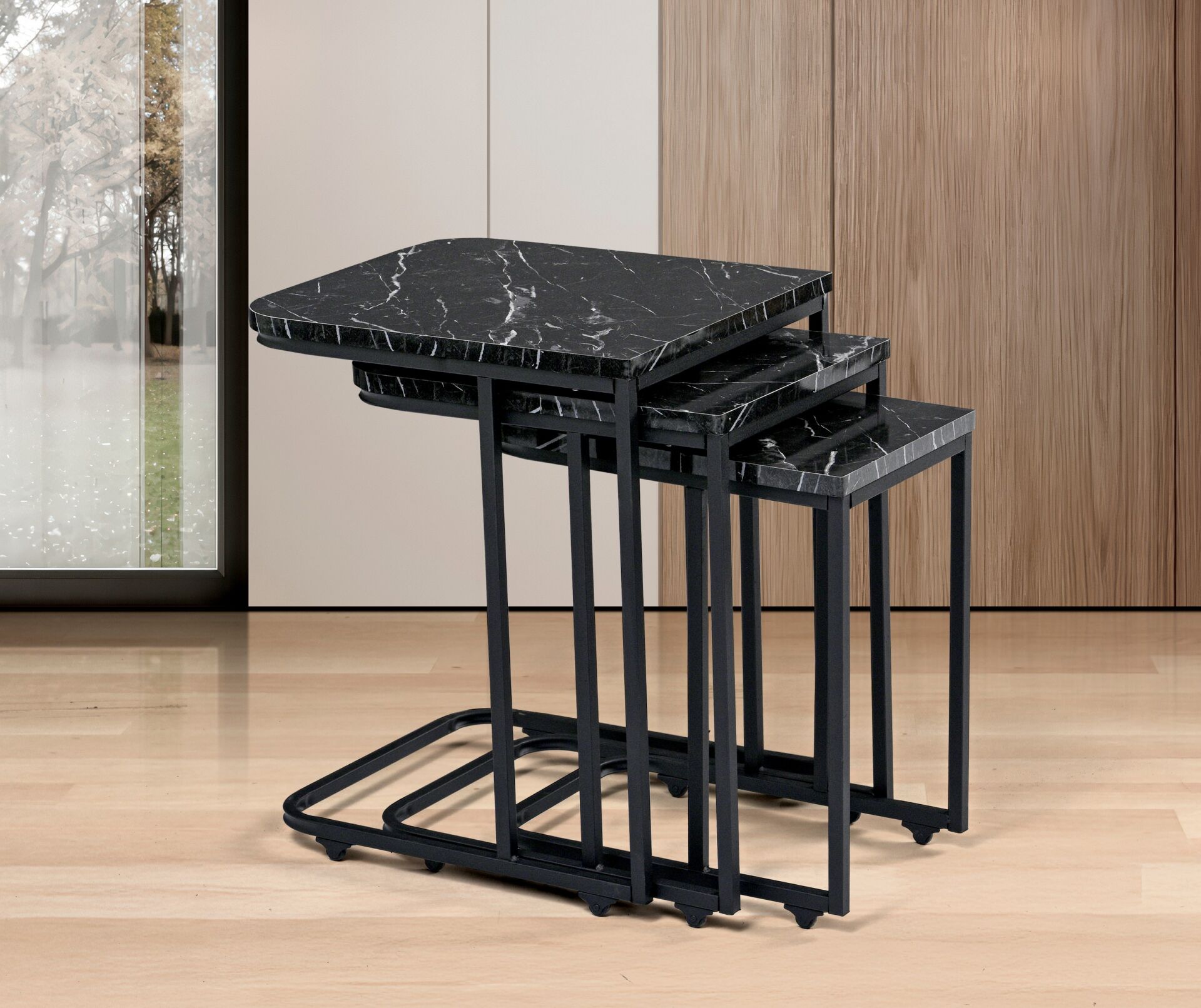 Eko Tekerlekli Zigon Sehpa Siyah Mermer TN0702