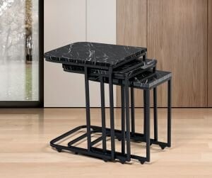 Eko Tekerlekli Zigon Sehpa Siyah Mermer TN0702