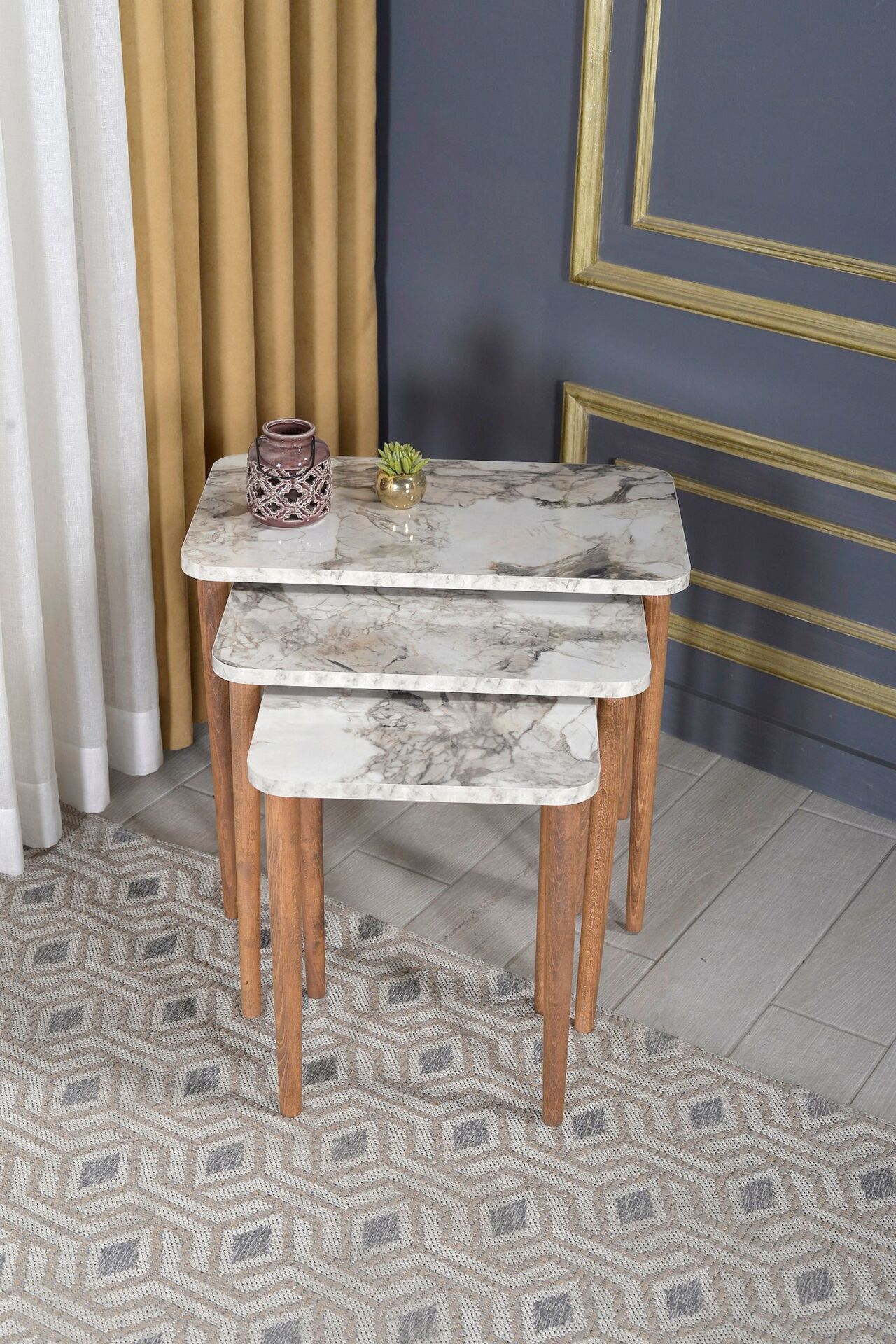 Tornalı Zigon Sehpa Beyaz Mermer TN0709