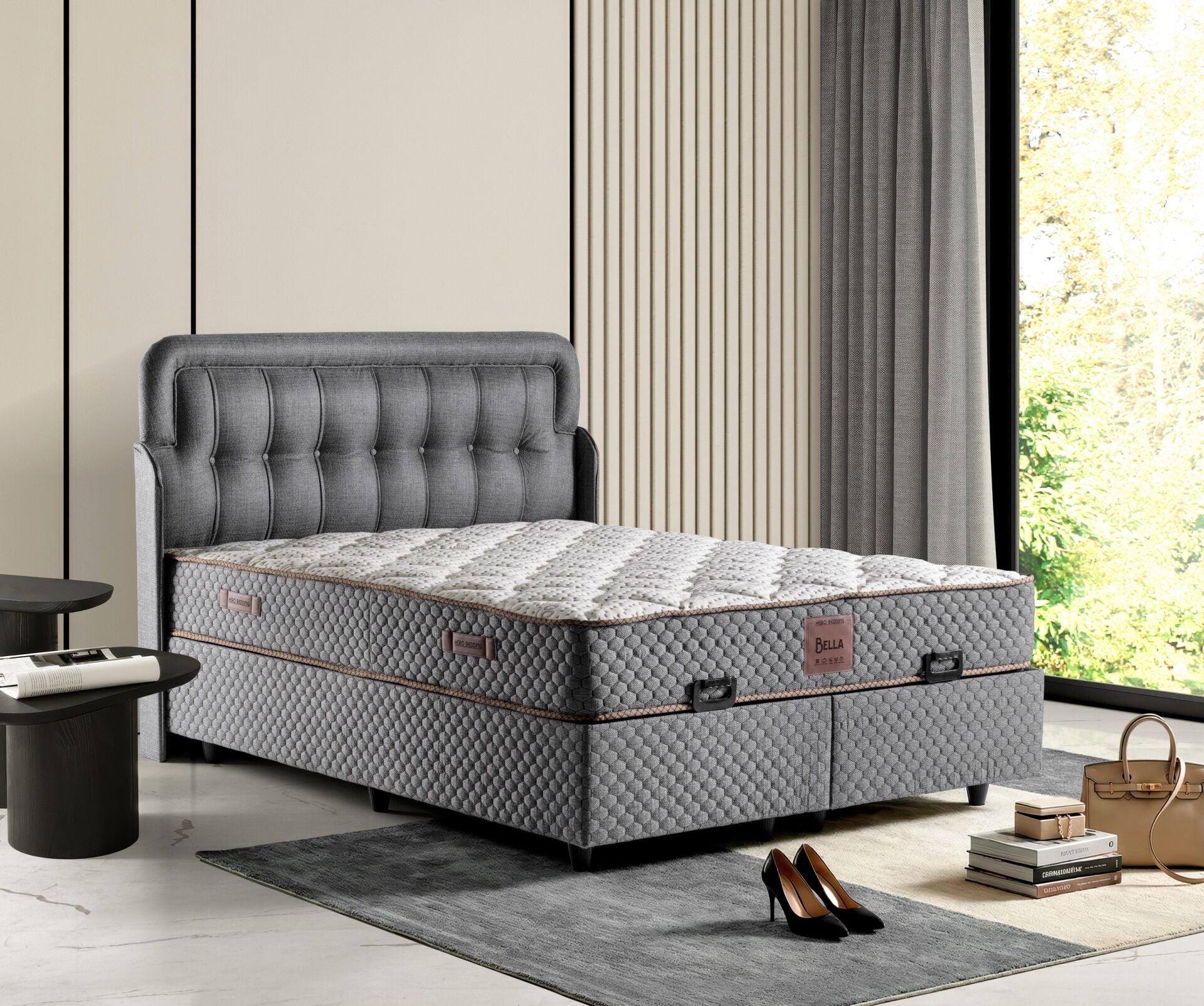 Bella 150x200 Yatak, Baza, Başlık Seti Antrasit TN0712