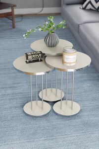 MD Gümüş Terra Sehpa Seti Krem 4'lü