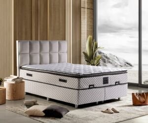 Quatro Plus 150x200 Yatak, Baza, Başlık Seti Krem TN0714