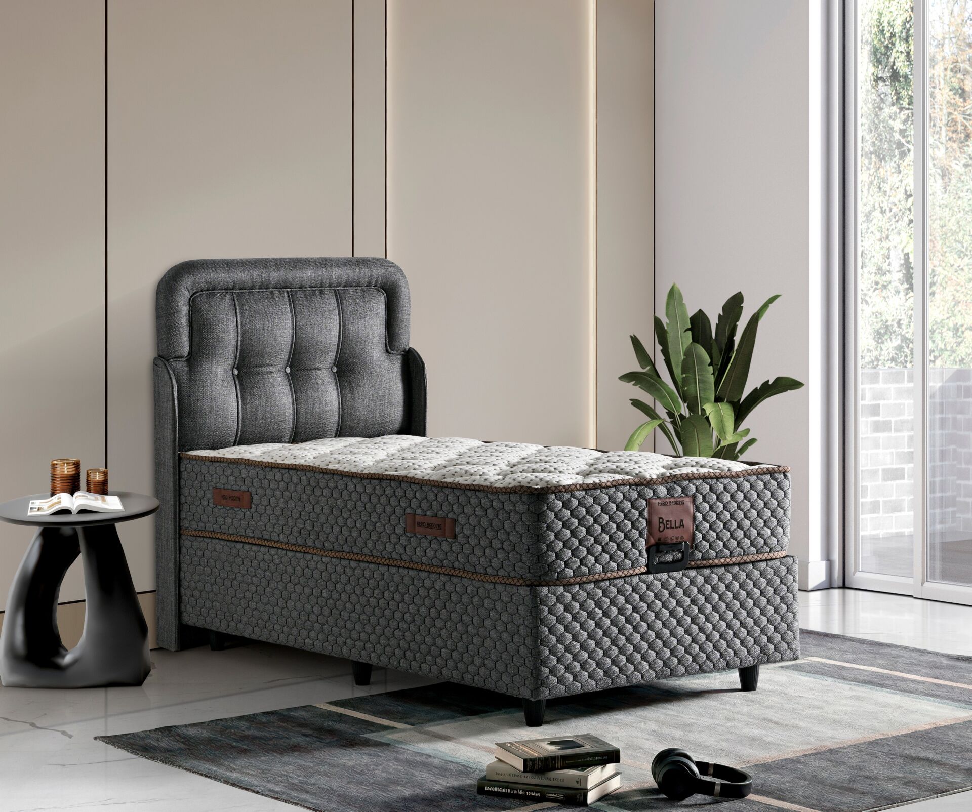 Bella 90x190 Yatak, Baza, Başlık Seti Antrasit TN0716