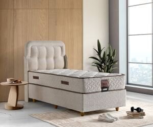 Bella 90x190 Yatak, Baza, Başlık Seti Krem TN0717