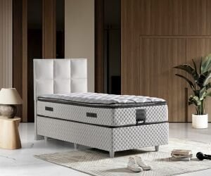 Quatro Plus 90x190 Yatak, Baza, Başlık Seti Krem TN0718