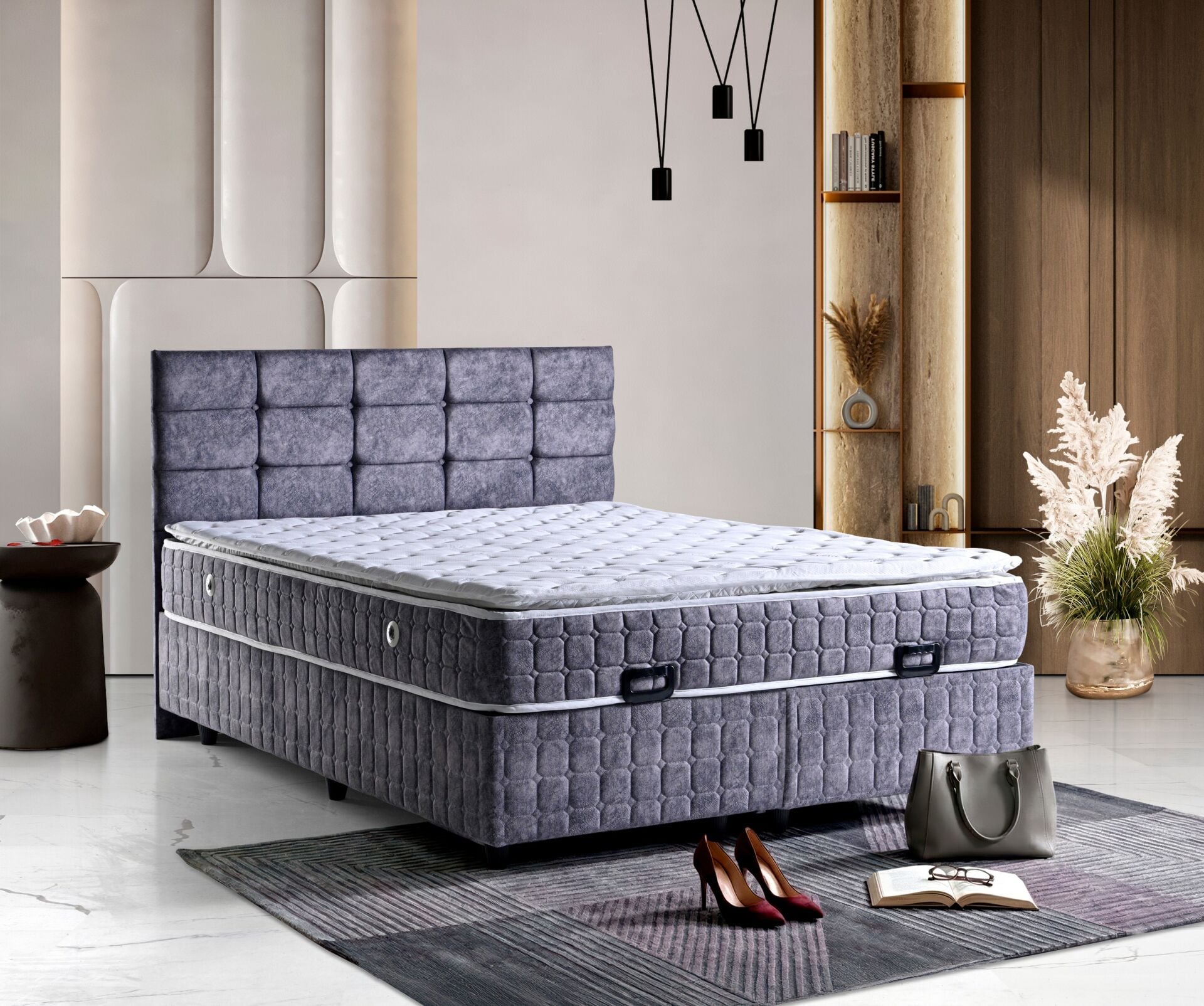 Florya 150x200 Yatak, Baza, Başlık Seti Mavi TN0721