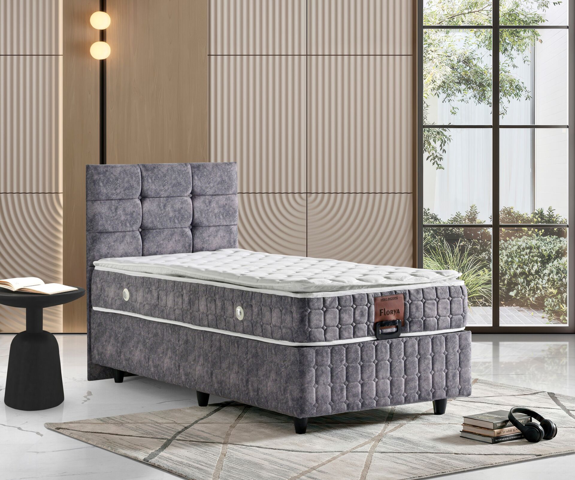 Florya 90x190 Yatak, Baza, Başlık Seti Mavi TN0723