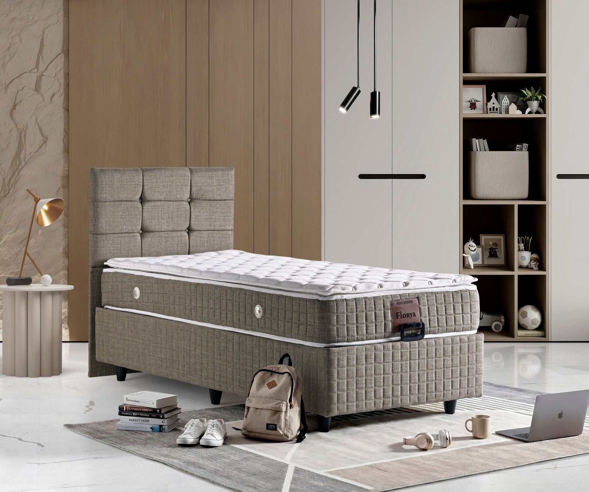 Florya 90x190 Yatak, Baza, Başlık Seti Kahve TN0725