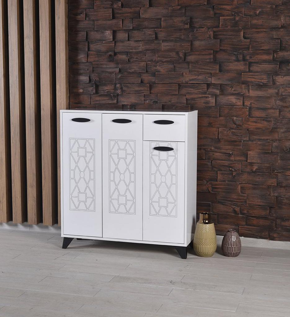 MD S288 3-Tier Laser Shoe Cabinet (White)