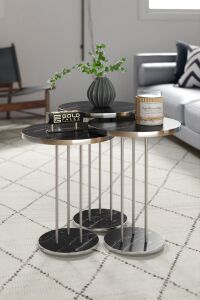 MD Gümüş Terra Sehpa Seti Bendir Siyah 4'lü
