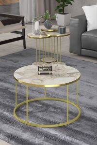 MD Gold Terra Sehpa Seti Efes Beyaz 4'lü