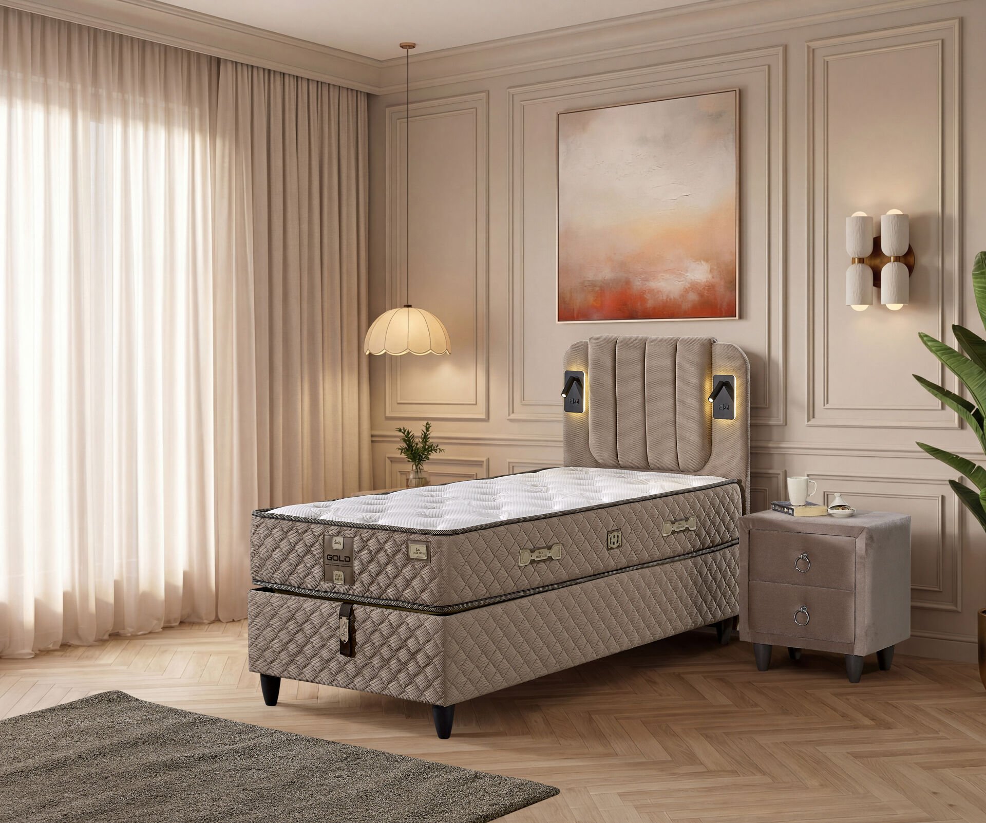 Arya 120x200 Tek Kişilik Yatak, Baza, Başlık Seti EY3009