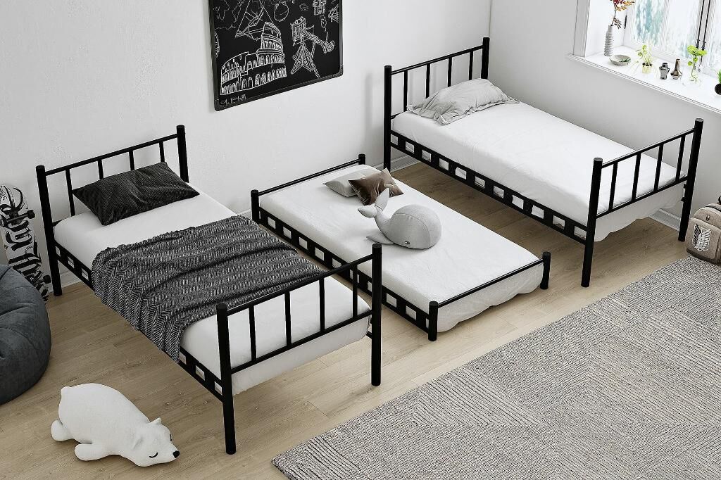 Zambak Bunk Bed with Trundle 90x190 ARM037 Black