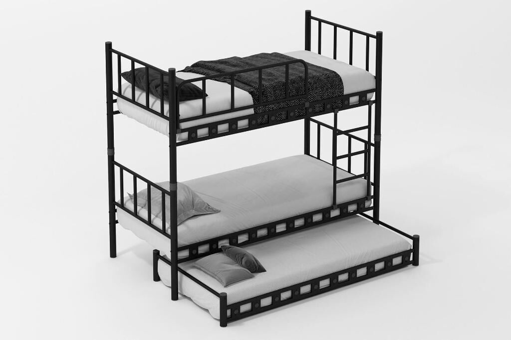 Zambak Bunk Bed with Trundle 90x190 ARM037 Black