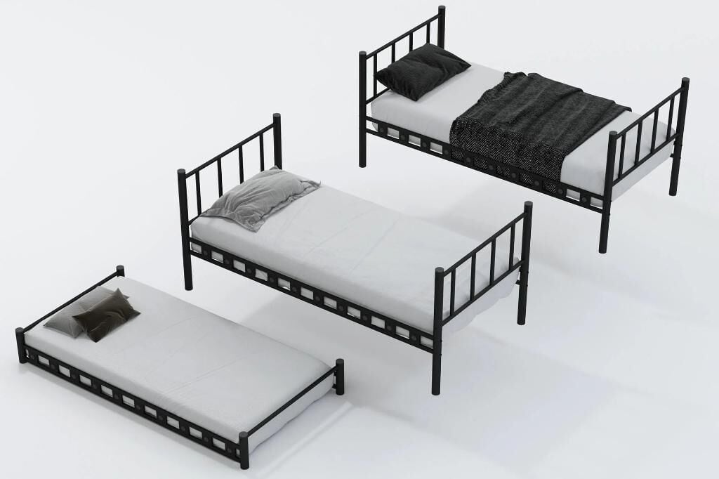 Zambak Bunk Bed with Trundle 90x200 ARM038 Black
