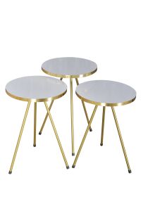 MD Gold Metal Düz Ayak 4'lü Sehpa Beyaz