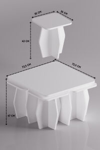 Orta Sehpa Ve Zigon Sehpa 5'li Set Modern Çok Amaçlı Salon Oturma Odası Yan Sehpa 9247 Beyaz