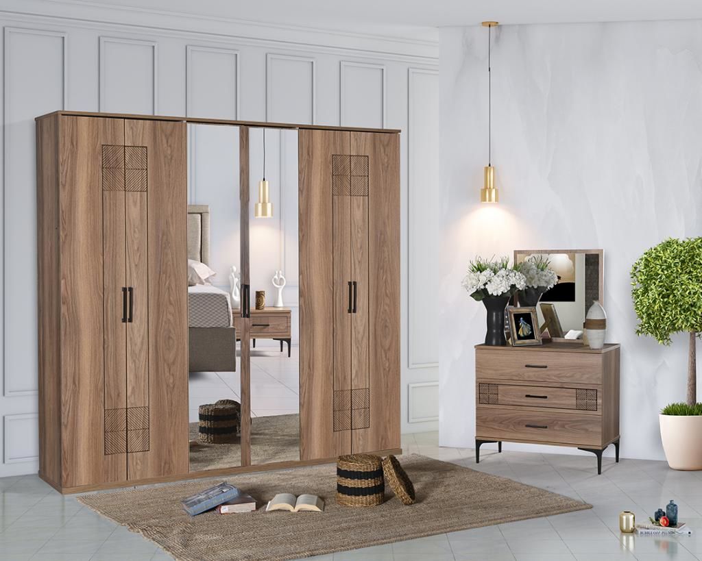 Dubai Bedroom Set with Doors Walnut AHR1019