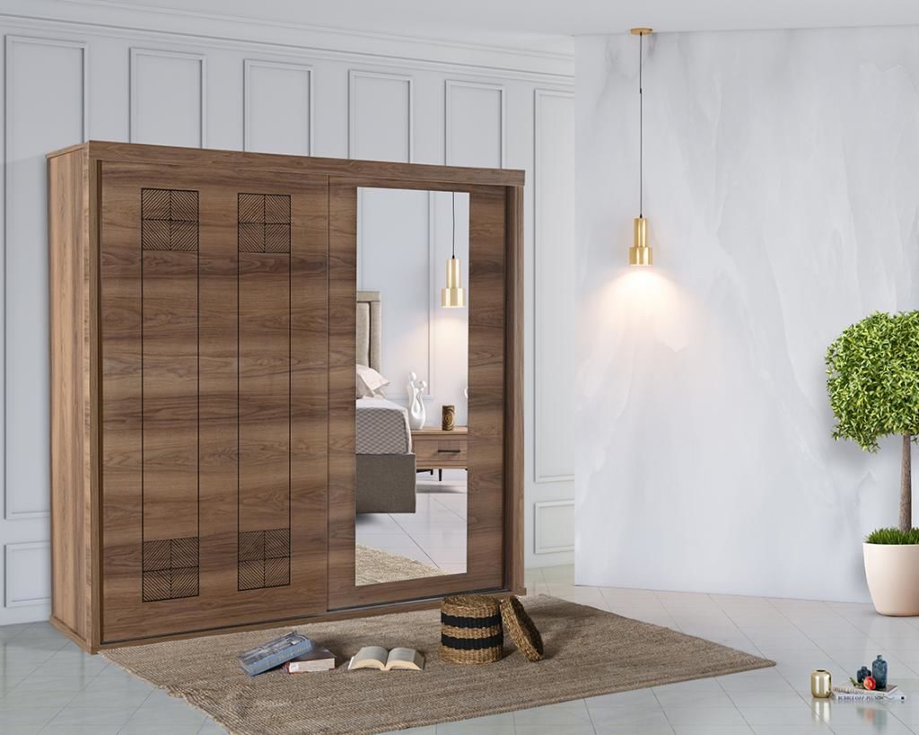Dubai Sliding Bedroom Set Walnut AHR1019