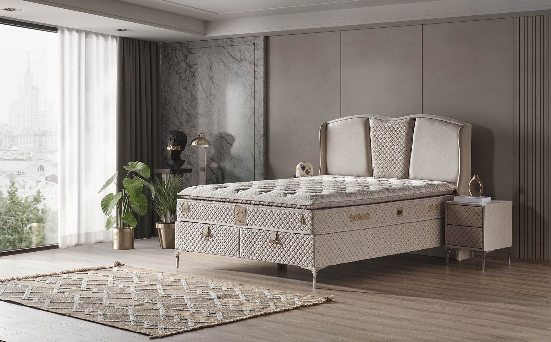 Trend 150x200 Çift Kişilik Yatak, Baza, Başlık Seti