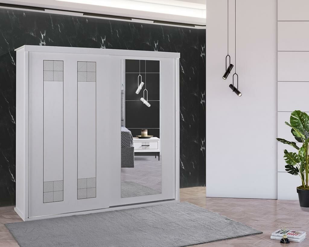 Dubai Sliding Bedroom Set White AHR1020
