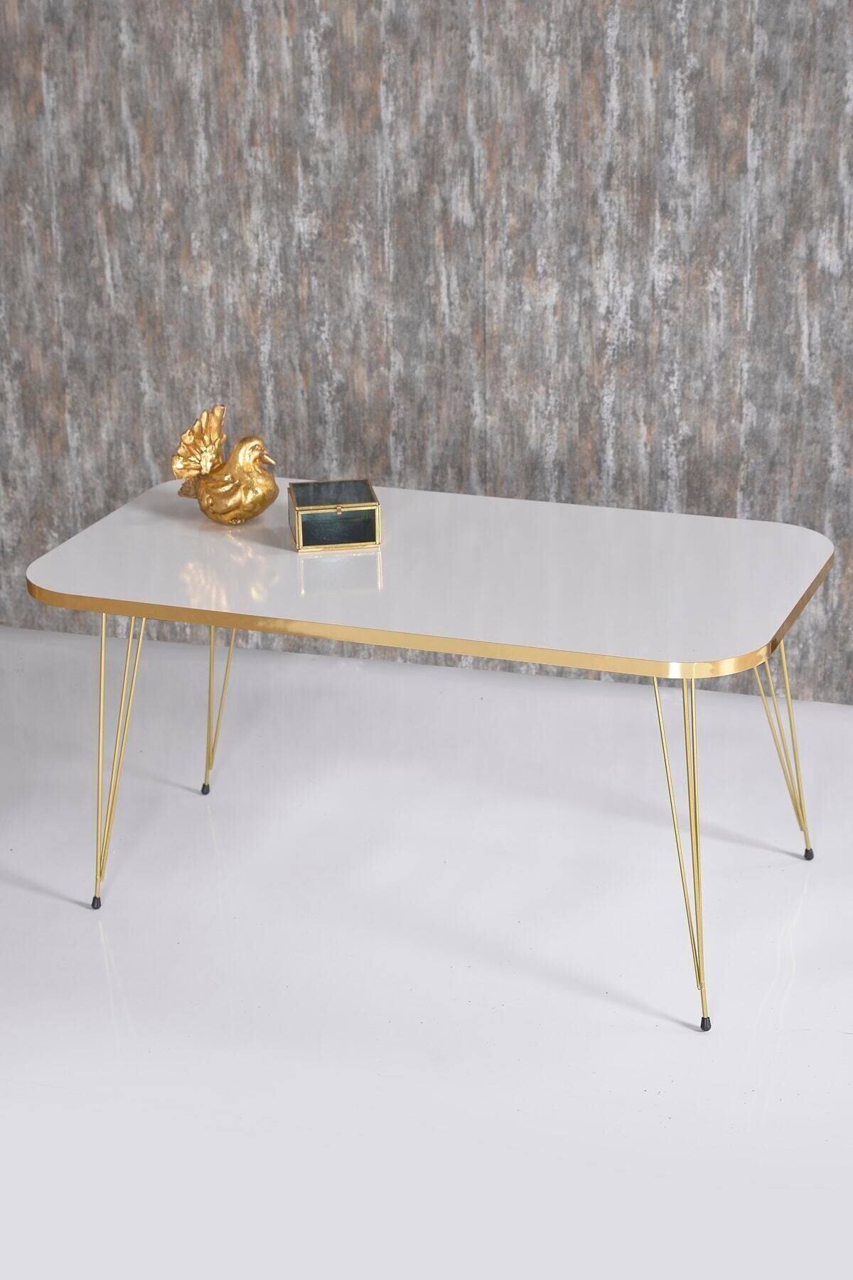 Orta Sehpa Kare Gold Altın Beyaz Tel