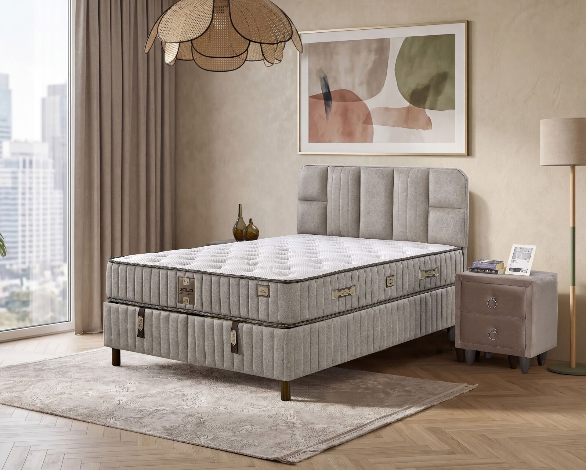 Pien 150x200 Çift Kişilik Yatak, Baza, Başlık Seti EY3014