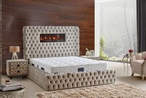 Şömineli Lux 150x200 Çift Kişilik Yatak, Baza, Başlık Seti CP1005