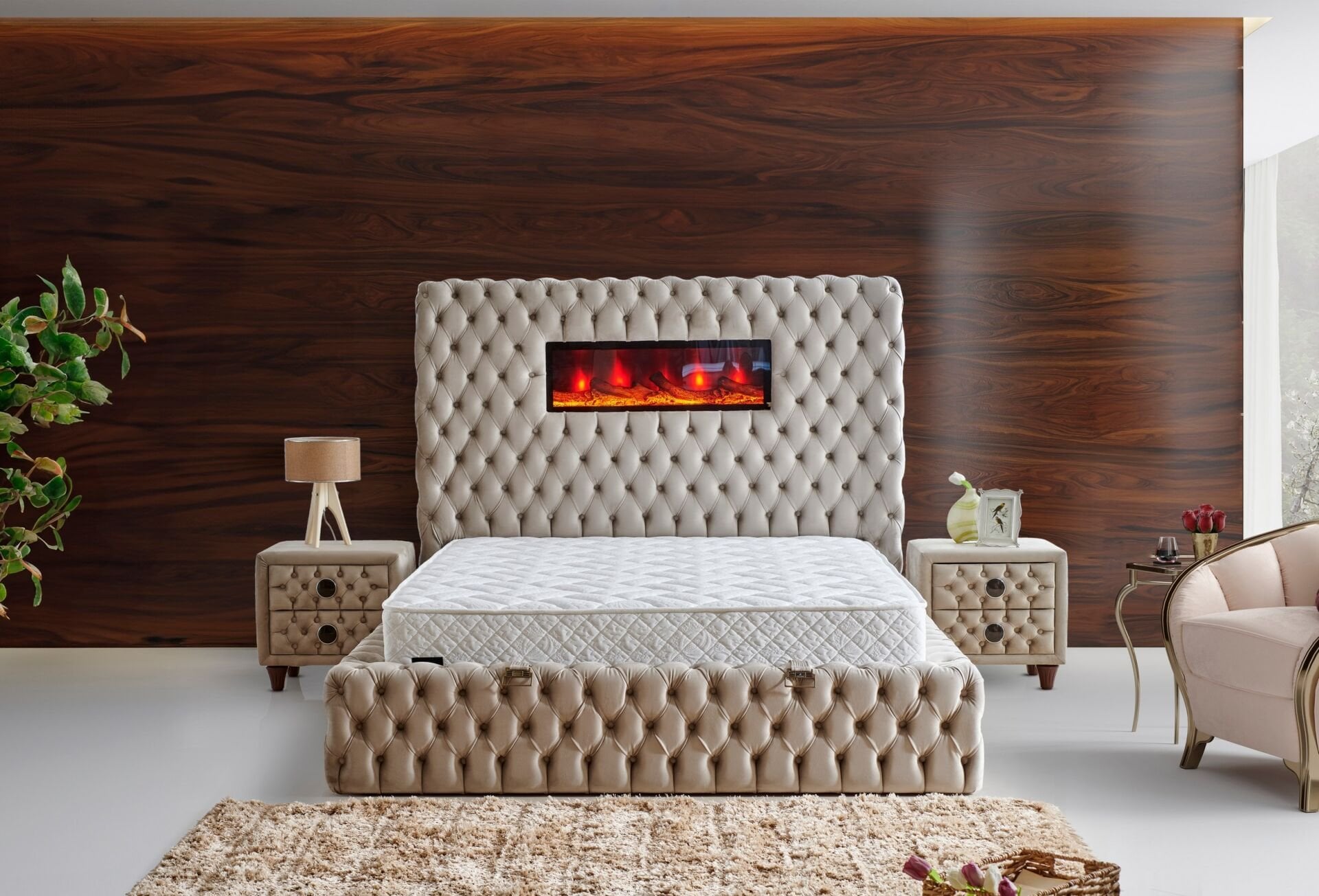 Somineli Lux 160x200 Double Mattress, Divan Base, Headboard Set CP1005