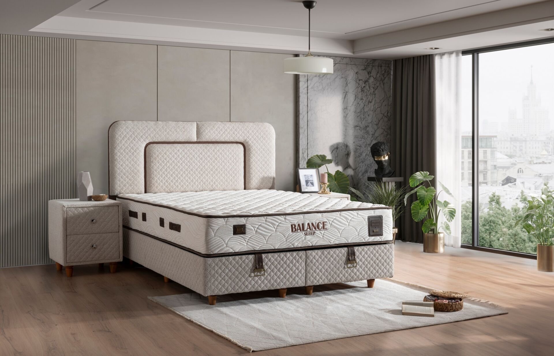 Balance 160x200 Çift Kişilik Yatak, Baza, Başlık Seti MBL1002