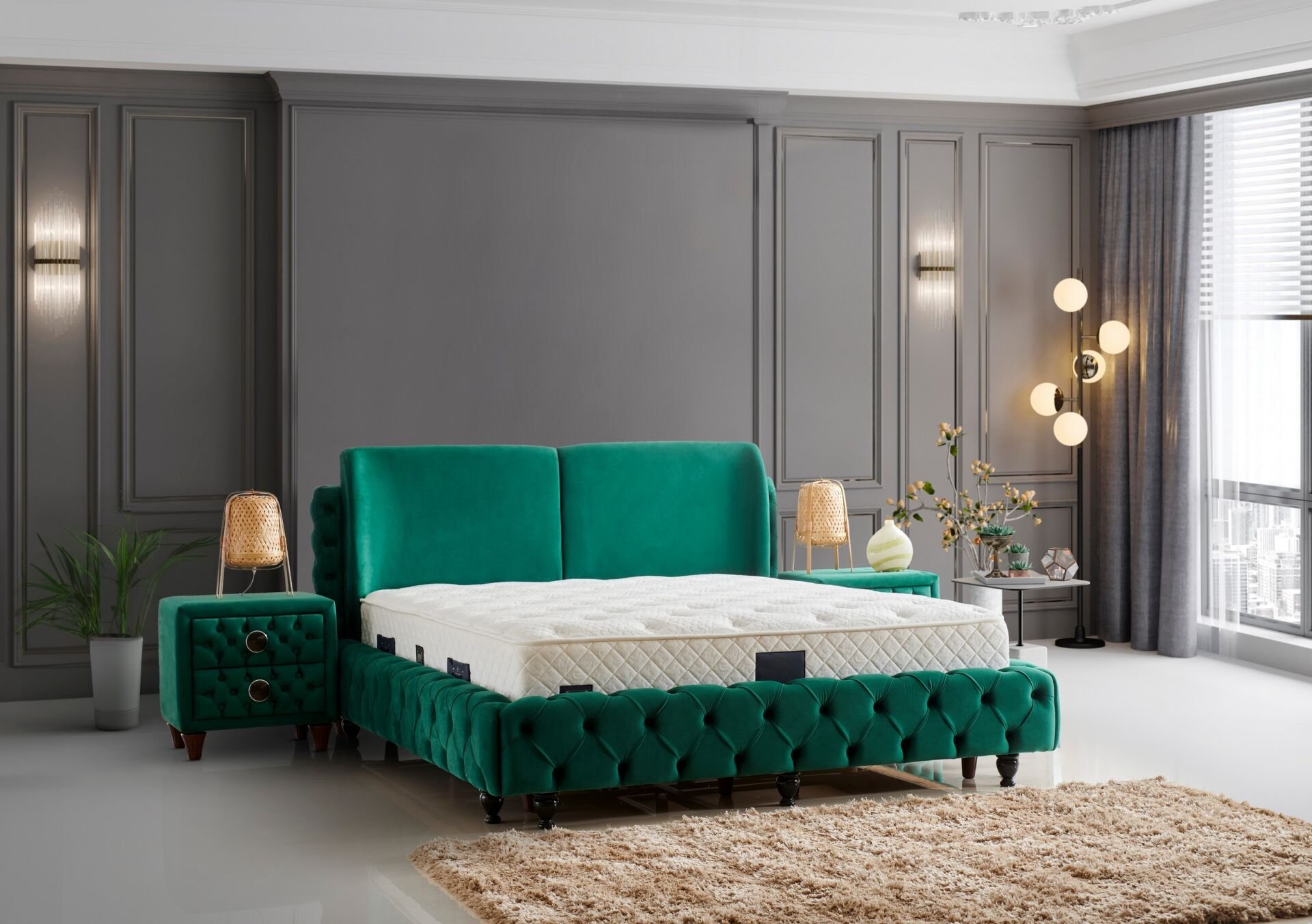 Lux Pro 160x200 Çift Kişilik Yatak, Baza, Başlık Seti CP1009