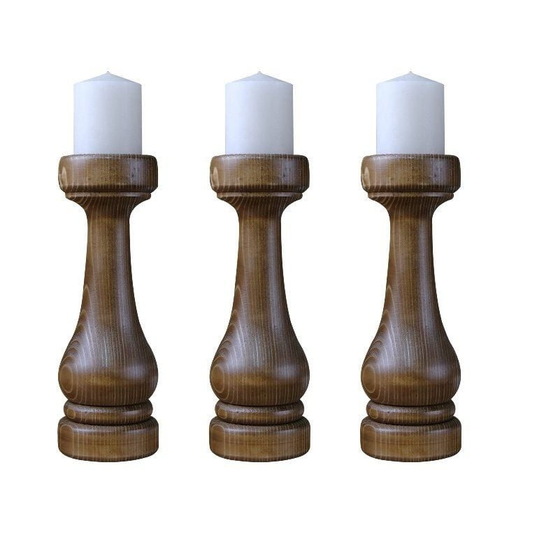 MD Decorative Wood 3-Piece Large Candle Holder Set