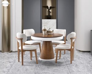 Mantar Ceviz Yuvarlak Masa & Atlas Ceviz Sandalye Takımı HDR1201