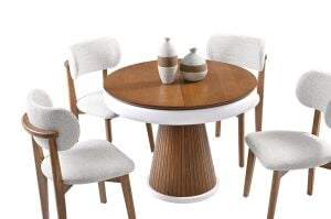 Mantar Ceviz Yuvarlak Masa & Atlas Ceviz Sandalye Takımı HDR1201