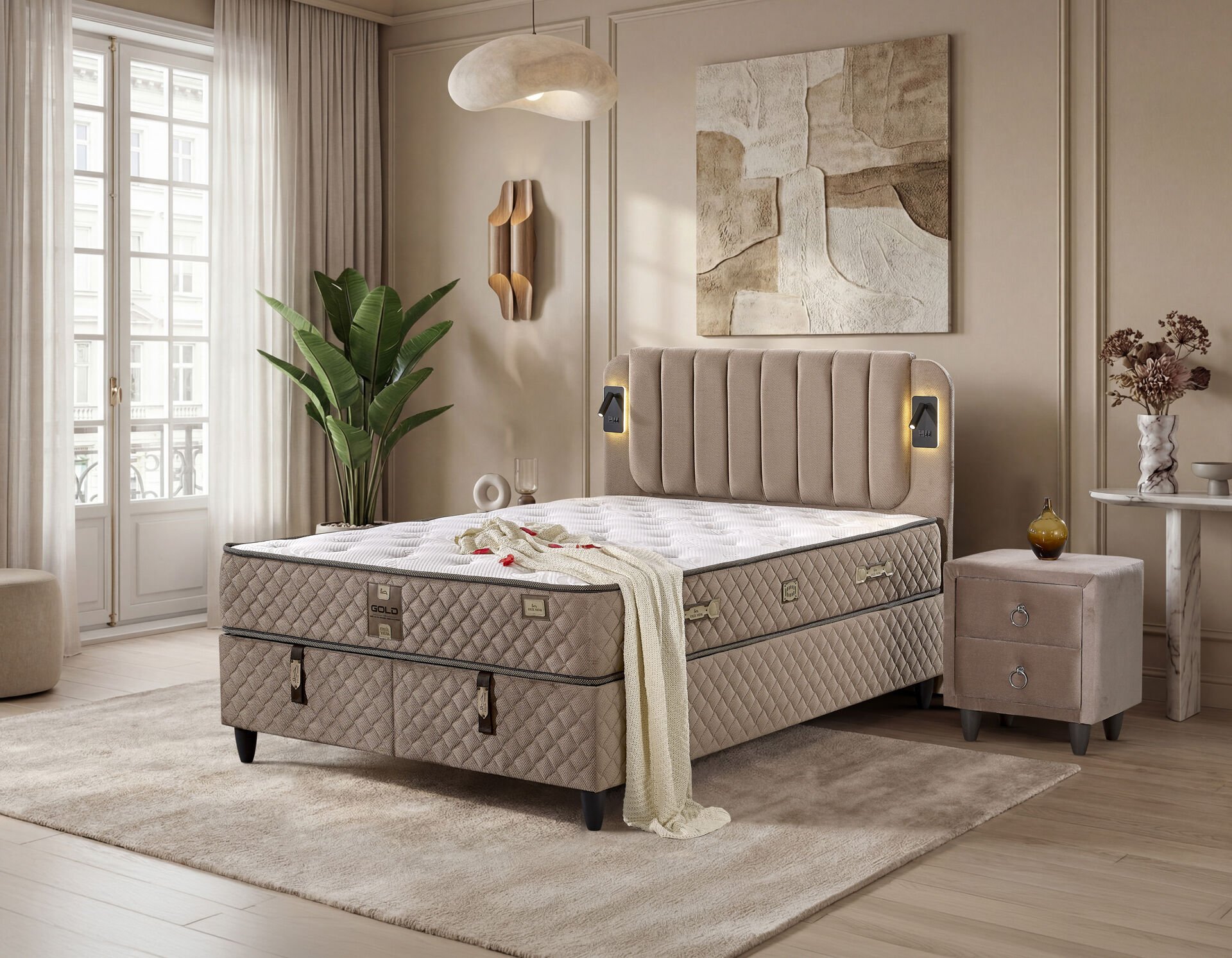 Arya 160x200 Çift Kişilik Yatak, Baza, Başlık Seti EY3009